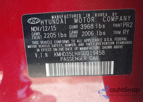 2016 Hyundai Elantra Gt z USA, uszkodzony, nr VIN KMHD35LHXGU319458